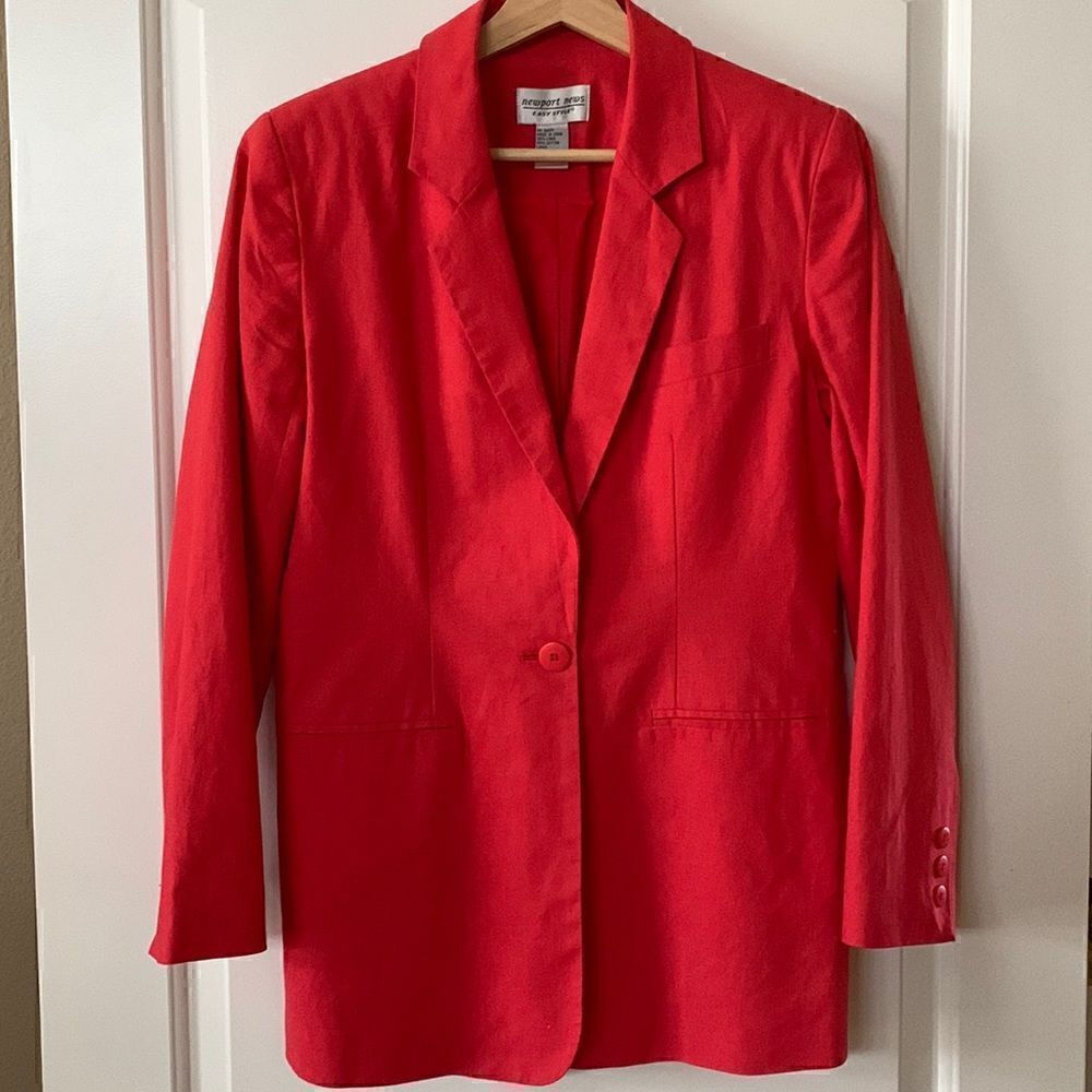red linen coat vintage blazer‎ coat jacket women's size 8 Newport News
